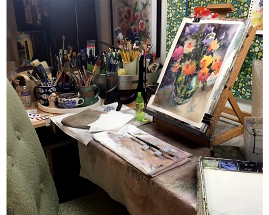 "Judith"s studio - painting in progress"