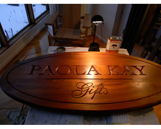 "Paola Kay Gifts" - carved wood sign