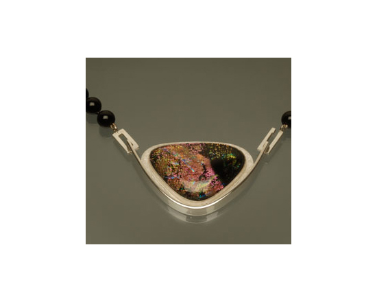 Sterling silver neckpiece with dichroic glass and onyx beads