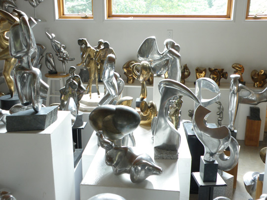 Polished metal sculptures in Eugen Doering's gallery