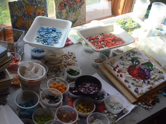 Mary Padgett's colorful tile project underway