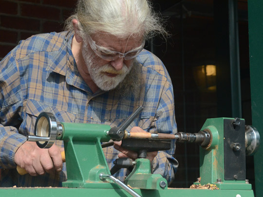 Wood turning demo by an expert at Cazenovia Artisans
