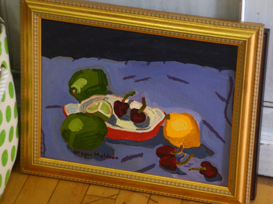 A still life painting by Megan Muldoon on display at Lillie Bean