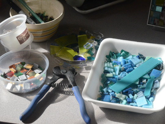 Colorful raw materials for Mary Padgett's upcoming mosaics