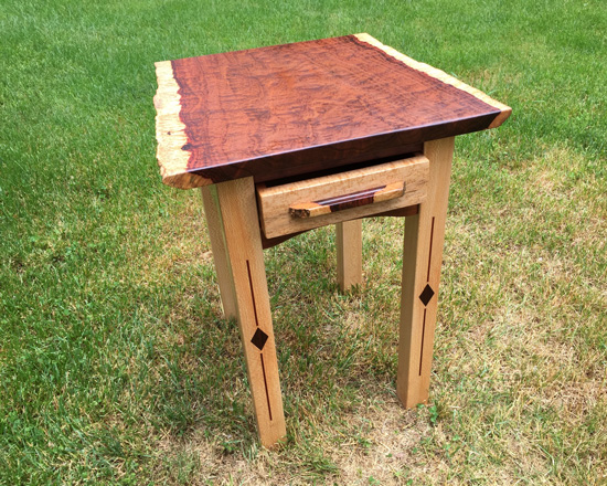Granadillo side table with sycamore legs and rosewood inlay