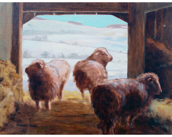 "Sheep in Winter"     Oil