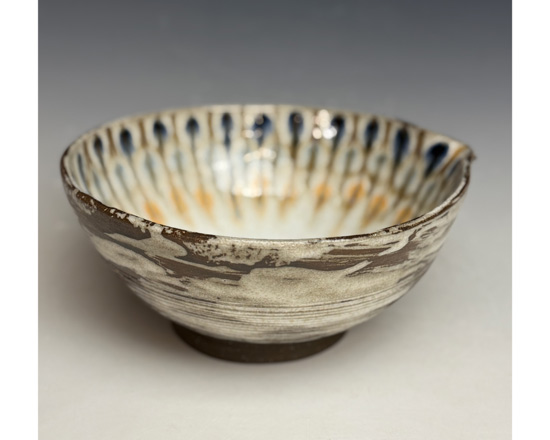 Ceramic bowl with pour spout for making pancakes